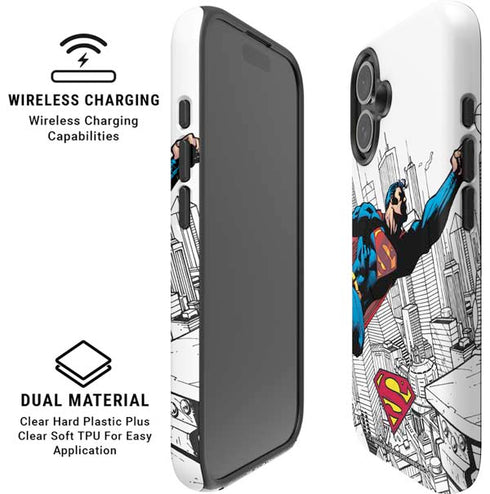 DC Comics Superman Flying Over City Pose iPhone 16 Plus Magsafe Impact Case